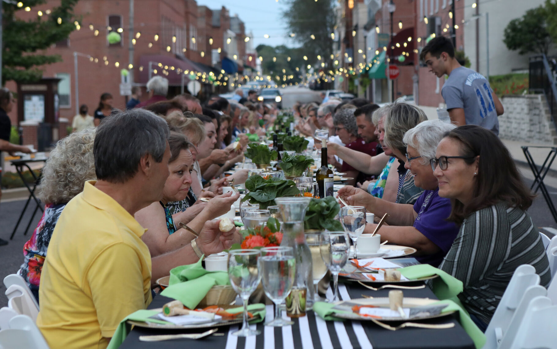 Guests dine and converse